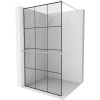 Mexen Kioto+, sprchová zástena Walk-In s poličkou a vešiakom 100 x 200 cm, 8mm číre sklo čierny vzor, brúsená oceľ profil, 800-100-121-97-77