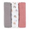 PETITEMARS PETITE&MARS Sada plienok bambusová mušelínová 3ks Moussy Rose Rainbows, 68 x 68 cm