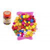 Teddies Korálky drevené farebné s gumičkami cca 300ks v plastovej dóze 7x11cm