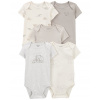 CARTER'S Body krátky rukáv Gray/Cream Elephant neutrál 5ks 9m/ veľ. 74