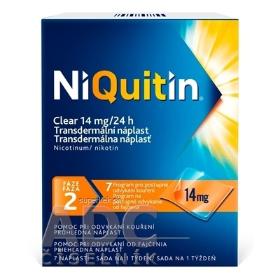 NiQuitin CLEAR 14 mg/24 h emp tdm (vre.PET/LDPE/Al/adhez.vrstva/EVOH) 1x7 ks, 8594060896472