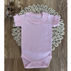 Dojčenské body, kr. rukáv Mamatti, zap. pri krku, Baby Mouse - ružové s volánikmi, veľ. 80 86 (12-18m)