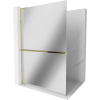Mexen Kioto+ L, sprchová zástena Walk-In s poličkou a vešiakom 80 x 200 cm, 8mm sklo vzor zrkadlo, zlatý lesklý profil,800-080-123-50-50