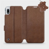Kožené flip pouzdro Mobiwear - Samsung Galaxy A10 - Hnědé (Kožené knížkové pouzdro, obal, kryt na mobil Samsung Galaxy A10, Hnědé, materiál Genuine Leather, ochrana 360°, stojánek, silikonová vanička,