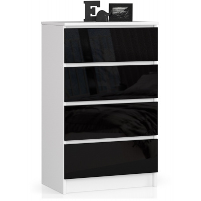Ak furniture Komoda Kuba 60 cm - 4 zásuvky biela/čierna