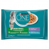 Purina One Indoor mini filetky s tuniakom a zelenými fazuľkami s teľacím a mrkvou v šťave 4 x 85 g