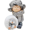 Dekorácia MagicHome Vianoce, dievča so snehovou guľou a tučniakom, LED, 19.5x28x33.5 cm