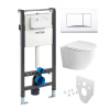 Mereo WC set - Rimless WC oblé, modul pre sadrokartón, biele hranaté tlačidlo MM02NSETRS220