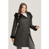 Dámsky klasický čierny zimný kožuch s kapucňou