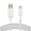 BELKIN kabel oplétaný USB-C - USB-A, 3m, bílý CAB002bt3MWH