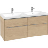 VILLEROY & BOCH Subway 3.0 závesná skrinka pod dvojumývadlo, 4 zásuvky, 1272 x 478 x 429 mm, Nordic Oak, C56800VJ