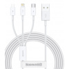 Baseus CAMLTYS-02 Superior Fast Charging Dátový Kábel 3v1 USB-C, Lightning, MicroUSB 1.5m White