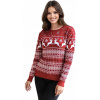 Button & Yarn Vianočný sveter červený s nórskym vzorom – dámsky aj pánsky sveter so sobmi a vločkami Veľkosť: WOMAN - L