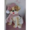 Hnědo-bílý pejsek v růžovém baretu od RosaToys (WHITE DOG 23 CM )