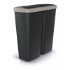 PROSPERPLAST Odpadkový kôš COMPACTA Q DUO čierny so svetlo hnedým vekom, objem 50l
