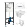 Mereo WC set - Rimless WC oblé, modul pre sadrokartón, biele oválne tlačidlo MM02NSETRS110