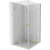 Mexen Lunar-F Duo, skladací sprchový kút 90 x 90 cm, 8mm číre sklo, zlatý matný profil, 836-090L-090P-55-00