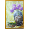 Zátišie,Cesnak a chryzantémy,Marta Augustínska,originálny,ručne maľovaný obraz M (do veľkosti 65x65cm) Fialová
