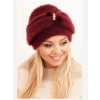 Kesi Dámska zimná čiapka huňatá s ozdobou a kožušinou bordová
