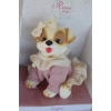 Hnědo-bílý pejsek v růžových šatech s kanýrkem od RosaToys (WHITE DOG 23 CM )