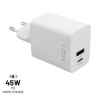 Mini sieťová nabíjačka FIXED s výstupom USB-C a USB, podpora PD, 45 W, biela