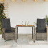 3dílný bistro set s poduškami šedý polyratan Šedá 3276723