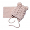 BABY NELLYS Zimná pletená čiapočka s šálom TEDDY - béžová s brmbolcami, vel. 62/68 Baby Nellys