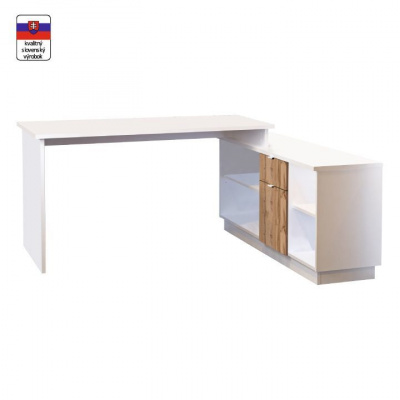 Tempo Kondela Písací stôl, biela/dub wotan, DALTON 2 NEW (167,5x75x138cm)