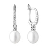 Gaura Pearls Stříbrné náušnice s bílou perlou a zirkony Olia, stříbro 925/1000 SK21220EL/W Bílá