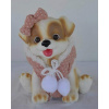 Hnědo-bílý pejsek v růžovo-bílé vestičce s kapucou od RosaToys - sleva (WHITE DOG 23 CM )