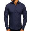 Tmavomodrá pánska elegantná košeľa s dlhým rukávom BOLF 1703