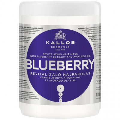 Kallos Blueberry revitalizačná maska pre suché, poškodené a chemicky ošetrené vlasy s extraktom z čučoriedok a avokádovým olejom, 1000 ml