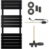 CERANO - Kúpeľňový radiátorový set Claude - kombinované vykurovanie, termo tyč - bočné jednobodové pripojenie - 650W - čierna matná - 1200x500 mm