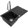 Mexen Cesar, 1-komorový granitový drez 775x470x190 mm a drezová batéria Elia, čierna, 6514-77-670101-00