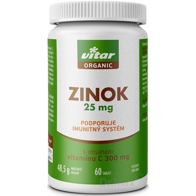 Vitar Organic Zinok 25 mg s obsahom vitamínu C 60 tabliet