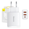 Sieťová nabíjačka Baseus Compact Quick Charger, 2xUSB, USB-C, PD, 3A, 30W (biela) 21668
