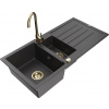MEXEN - Andres granitový drez s odkvapkávačom vrátane batérie Telma, čierna nakrapiany 6515-76-670200-50