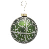 Vianočná sklenená ozdoba zelená s flitrami, 12 cm