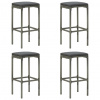 vidaXL Barové stoličky s vankúšmi 4 ks sivé polyratan - Sivá - 99619-61767