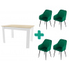 Textilomanie Jedálenský set 1+4, biely stôl v dekore dub sonoma MADO 120x80cm a zelené zamatové jedálenské kreslo NUGAT