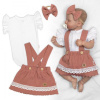Baby Nellys 3D súprava LADY, bavlna, body kr. rukáv, suknička s láclom, čelenka, staroružová/biela, 56 (1-2m)