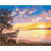 Zuty – Maľovanie podľa čísel – Vyjúci vlk a západ slnka pri vode (D. Rusty Rust), 80 × 100 cm, plátno + rám 8596530189473