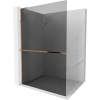 Mexen Kioto+ L, sprchová zástena Walk-In s poličkou a vešiakom 110 x 200 cm, 8mm šedé sklo, ružové zlato profil, 800-110-123-60-40
