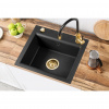 Invena Tesalia, 1-komorový granitový drez 440x480x160 mm a drezová batéria Glamour, čierna-zlatá, INV-AZ-01-Z41-SET