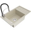 Mexen Elias granitový drez 1-komorový s odkvapávačom a kuchynská batéria Aster, béžový - 6511-69-73450-07