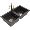 Mexen Mario dvojkomorový žulový drez s kuchynskou batériou Carla, čierny škvrnitý - 6504-76-670700-50