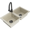 Mexen Mario, 2-komorový granitový drez 820x436x161 mm a drezová batéria Elia, béžová, 6504-69-670101-70