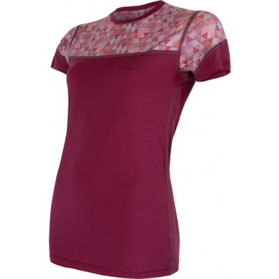 Dámské merino tričko SENSOR Impress růžová/pattern Velikost: XL, Barva: fialová