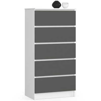 Akord Obývacia komoda KUBA 60 cm 5 zásuviek - bielo-grafitovo šedá