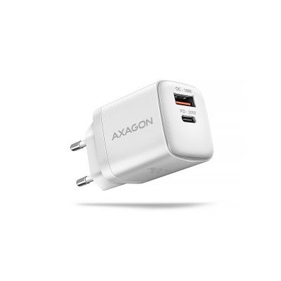 AXAGON ACU-PQ20W nabíječka do sítě 20W, 2x port (USB-A + USB-C), PD3.0/PPS/QC4+/AFC/Apple, bílá (ACU-PQ20W)
